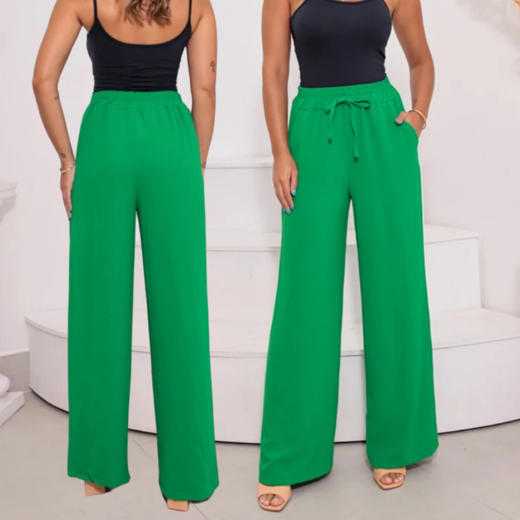 Calça Pantalona Duna Cintura Alta Com Bolso Feminina