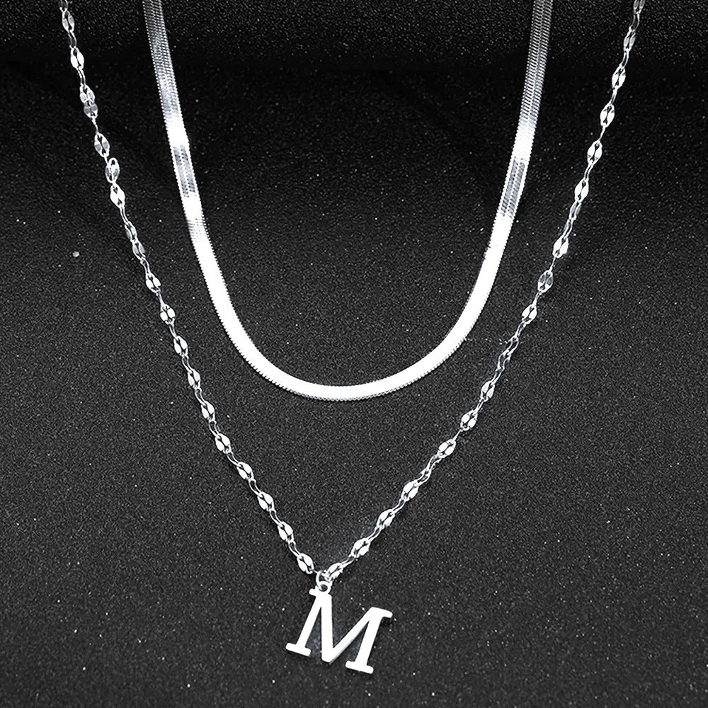 Kit 2 colares elegantes para mulheres com pingentes de letras A-Z, banhados a prata 925 ou ouro 18K