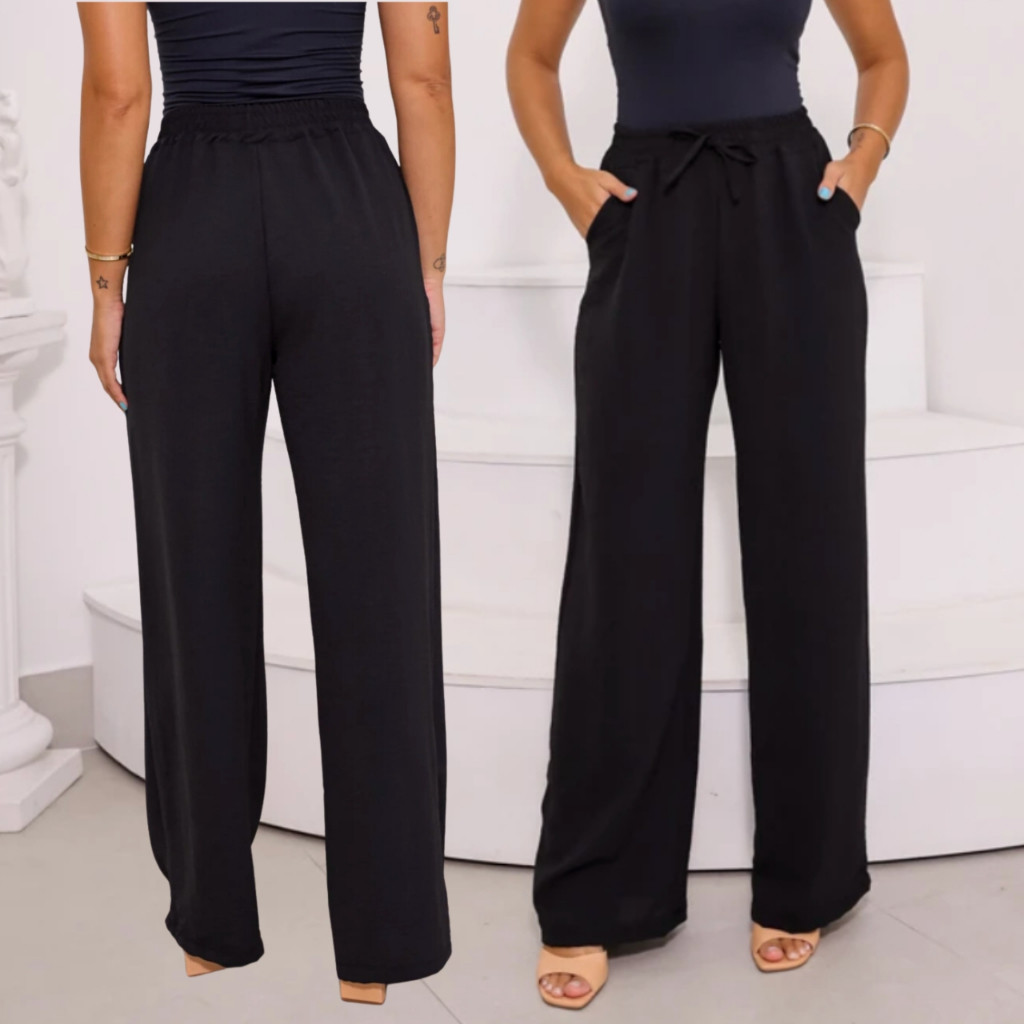Calça Pantalona Duna Cintura Alta Com Bolso Feminina